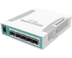 Mikrotik Cloud Router Switch CRS106-1C-5S, QCA8511 400MHz CPU, 128MB RAM, 1×Combo port (Gigabit Ethernet or SFP), 5×SFP cages, RouterOS L5, desktop kućište, PSU