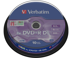 DVD+R DL Verbatim 8.5GB 8× Matt Silver 10 pack spindle (Double Layer)