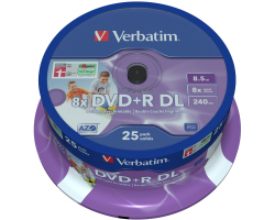 DVD+R DL Verbatim 8.5GB 8× Inkjet PRINTABLE 25 pack spindle (Double Layer)