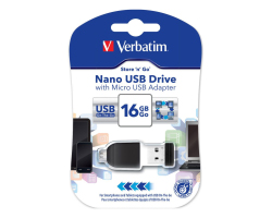 Verbatim USB2.0 Nano Store&#039;n&#039;Go 16GB + OTG microUSB adapter, crni 
