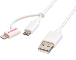 Roline USB2.0 kabel za punjenje i prijenos podataka TIP A(M) na Micro B(M) + Lightning(M),1.0m, bijeli