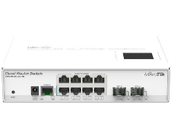 Mikrotik Cloud Router Switch CRS210-8G-2S+IN, Atheros QC8519 400Mhz CPU, 64MB RAM, 8xGigabit LAN, 2xSFP+, RouterOS L5, LCD panel, desktop kućište, PSU
