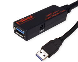 Roline USB3.2 Gen1 aktivni produžni kabel sa ponavljačem, 15m, crni
