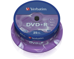 DVD+R Verbatim 4.7GB 16× Matt Silver 25 pack spindle