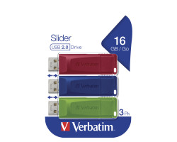 Verbatim USB2.0 Store&#039;n&#039;Go Slider 16GB, crveni/plavi/zeleni (pakiranje 3 kom)