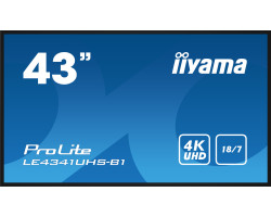IIYAMA 43&quot; ProLite LE4341UHS-B1 (42.5&quot;) 16:9 4K UHD (3840×2160) IPS LED, 18/7, 8ms, 350cd/m2, VGA/HDMI×3, RS232C/RJ45/IR, USB2.0, Media player, zvučnici, crni